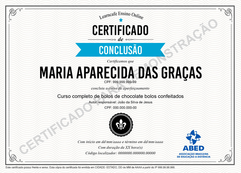 Imagem de exemplo do certificado